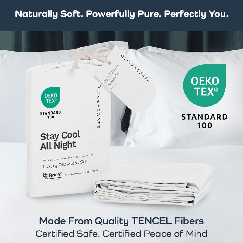 Olive + Crate Tencel Eucalyptus Pillowcases - 100% Tencel Lyocell Cooling Pillow Cases for Hot Sleepers - Hypoallergenic, Moisture-Wicking, Silk Alternative, Vegan - Queen Size Set of 2 [White Snow] - Image 3